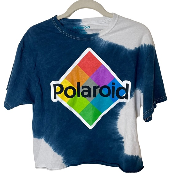 Polaroid Blue White Cotton Tie Dye Crop Tee M - Picture 1 of 3